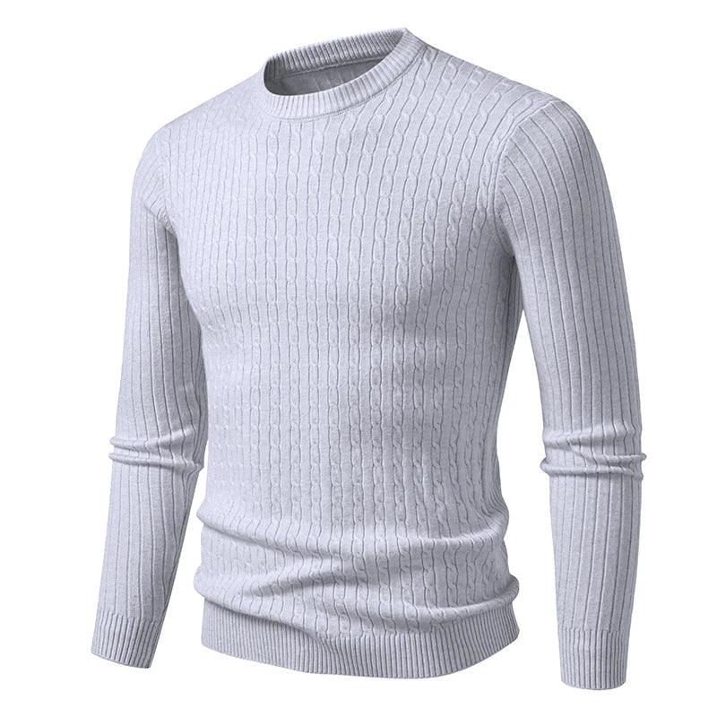 Herren Rundhals Pullover Zopfmuster Langarm Strickpullover