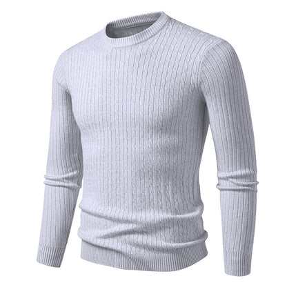 Herren Rundhals Pullover Zopfmuster Langarm Strickpullover