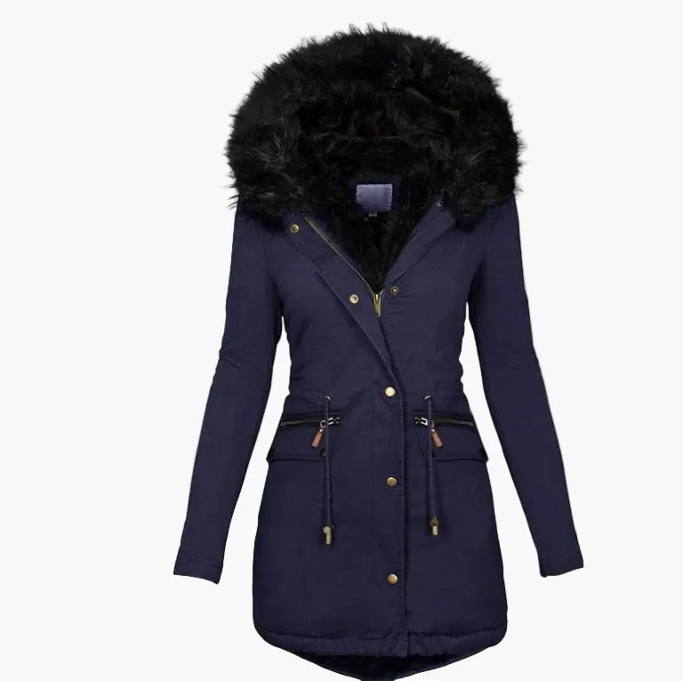 Damen Winterparka mit Kunstfellkapuze – Eleganter, warmer Mantel im europäischen Stil für kalte Tage