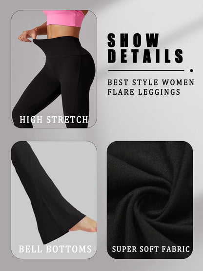 Damen Schlaghose Hoher Bund Ausgestellte Leggings Freizeithose für Yoga Sport Plus Size