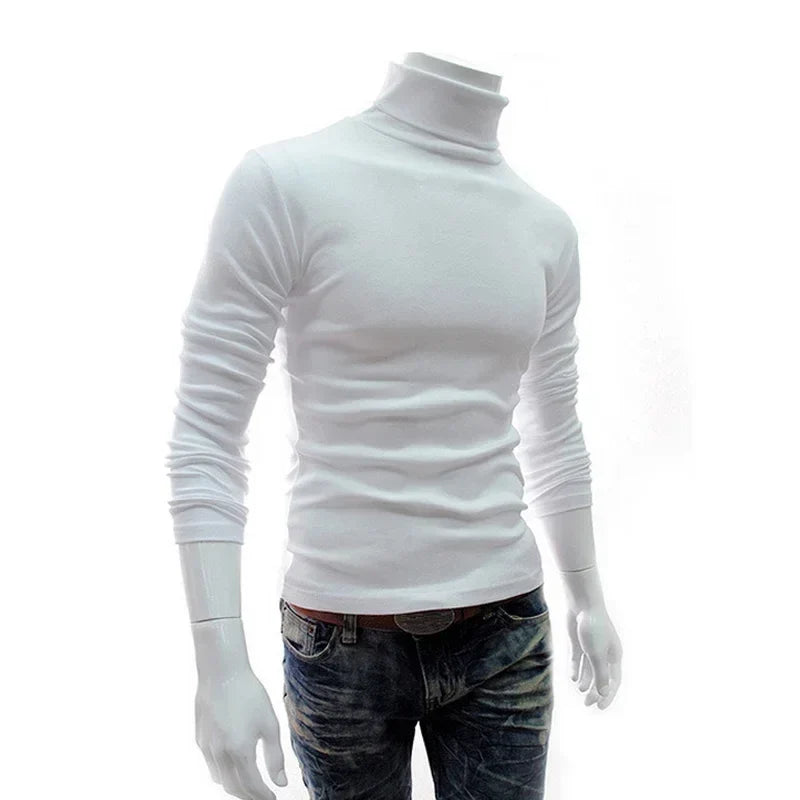 Herren Rollkragenpullover Langarmshirt Eng Anliegend