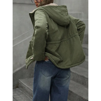 Damen Winterjacke mit Kapuze, Teddyfutter & Kordelzug - warm & gemütlich