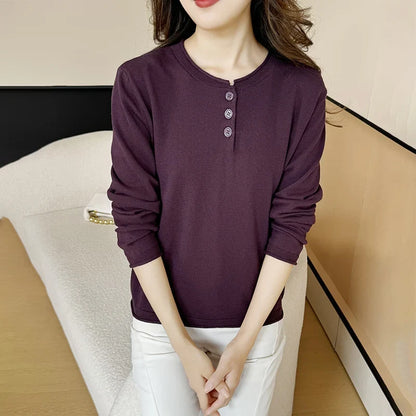 Damen Langarmshirt mit Knopfleiste Henley-Ausschnitt