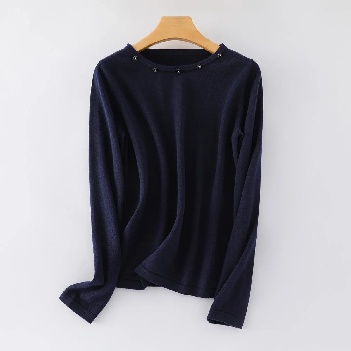 Damen Langarmshirt mit Rundhalsausschnitt & Zierknöpfen, Weicher Stoff, Mehrfarbig