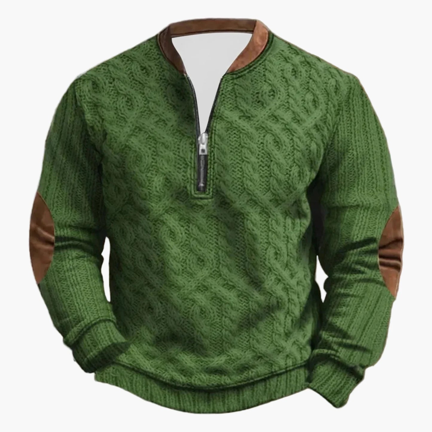 Herren Outdoor Freizeitpullover mit Stehkragen und Reißverschluss – Strickoptik, Langarm, Komfortabel