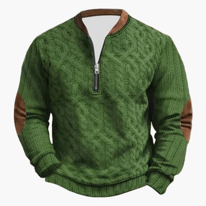 Herren Outdoor Freizeitpullover mit Stehkragen und Reißverschluss – Strickoptik, Langarm, Komfortabel