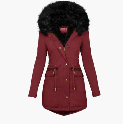 Damen Winterparka mit Kunstfellkapuze – Eleganter, warmer Mantel im europäischen Stil für kalte Tage