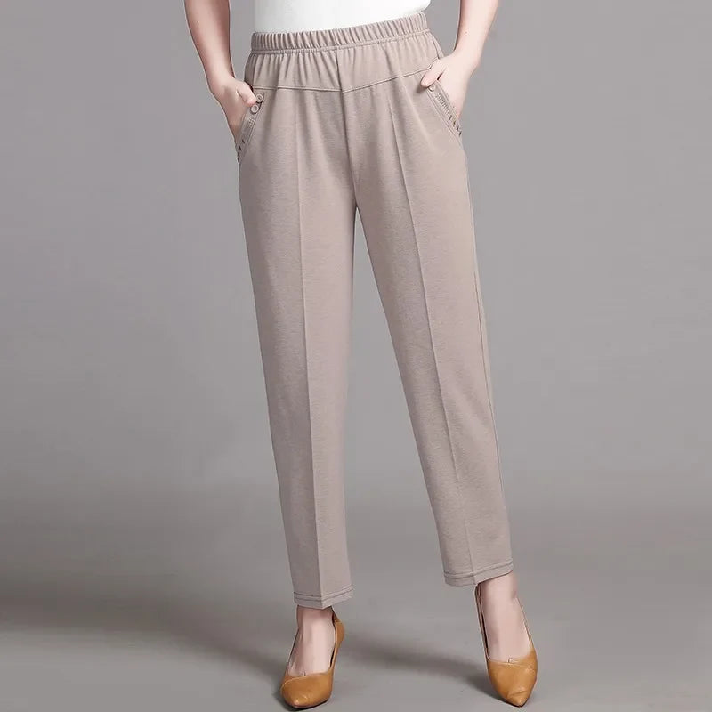 Damen Freizeithose mit elastischem Bund & Zierknöpfen