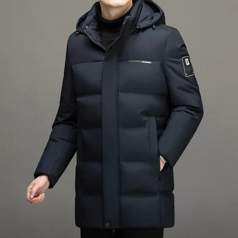 Herren Winter Steppjacke mit Kapuze Gefüttert Lang