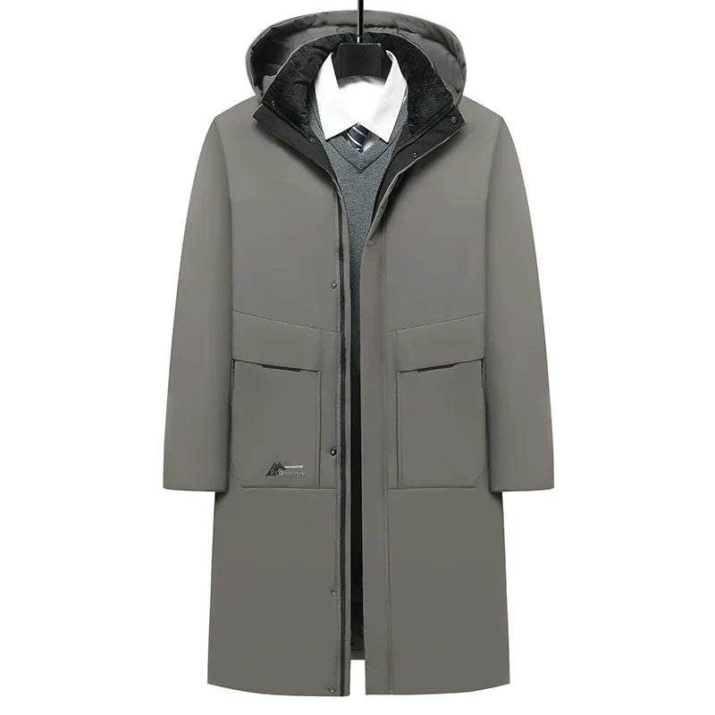 Langer Herren Winterparka mit Kapuze und Reißverschluss Grau