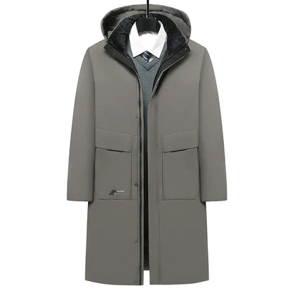 Langer Herren Winterparka mit Kapuze und Reißverschluss Grau