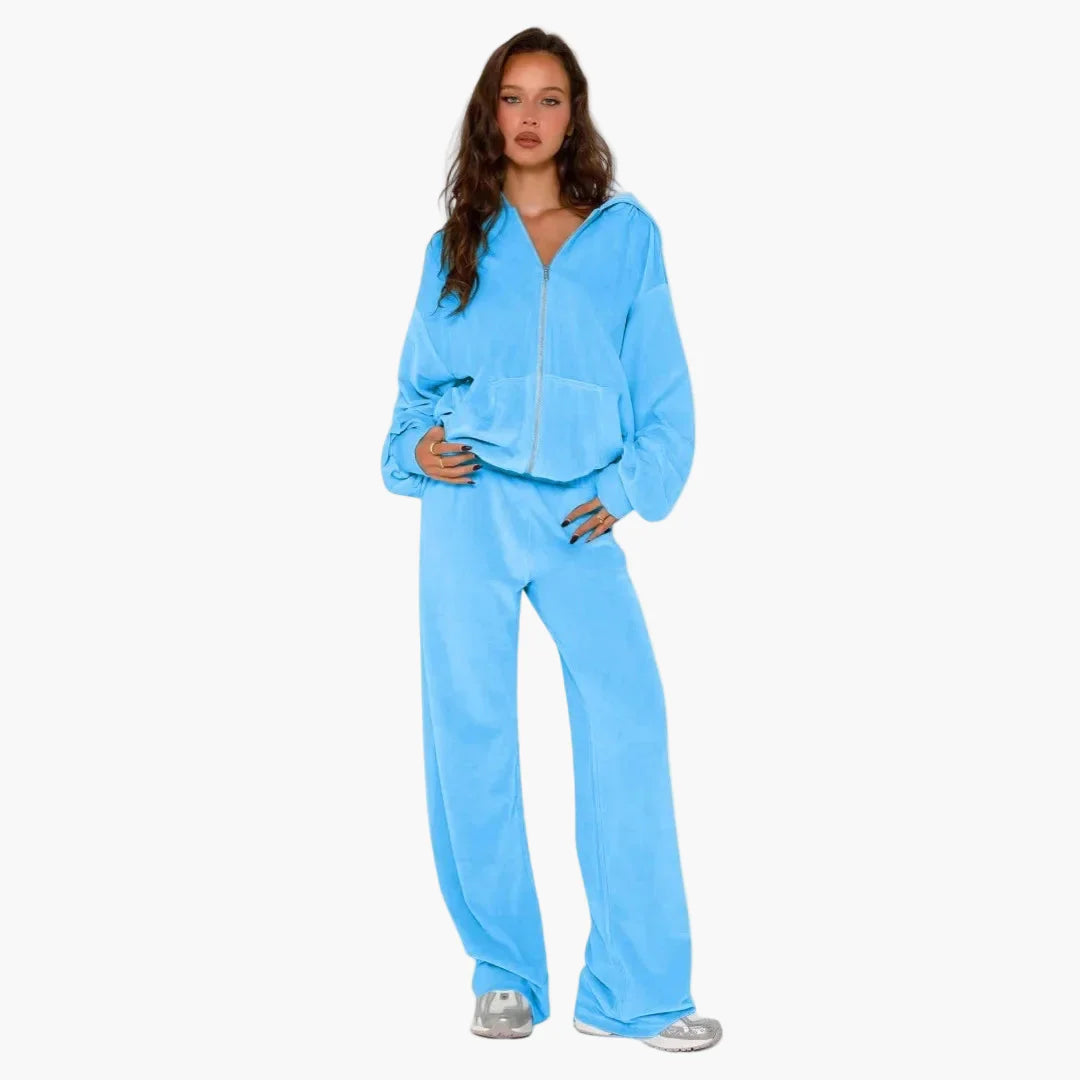 Damen Freizeit Trainingsanzug mit Kapuze – Zweiteiliges Set im modernen Streetwear-Stil