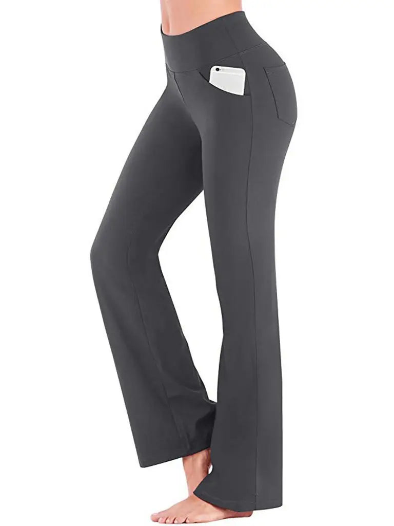 Damen Bootcut Hose mit hohem Bund und Taschen für Sport & Freizeit