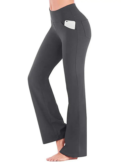 Damen Bootcut Hose mit hohem Bund und Taschen für Sport & Freizeit