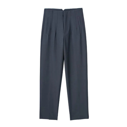 Damen Stoffhose Hoher Bund Business-Hose Elegante Anzughose Beige/Schwarz/Blau Gestreift