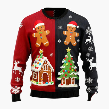 Herren Weihnachtspullover Ugly Christmas Sweater mit Lebkuchenmann, Rentier & Weihnachtsbaum – Perfekt für festliche Anlässe