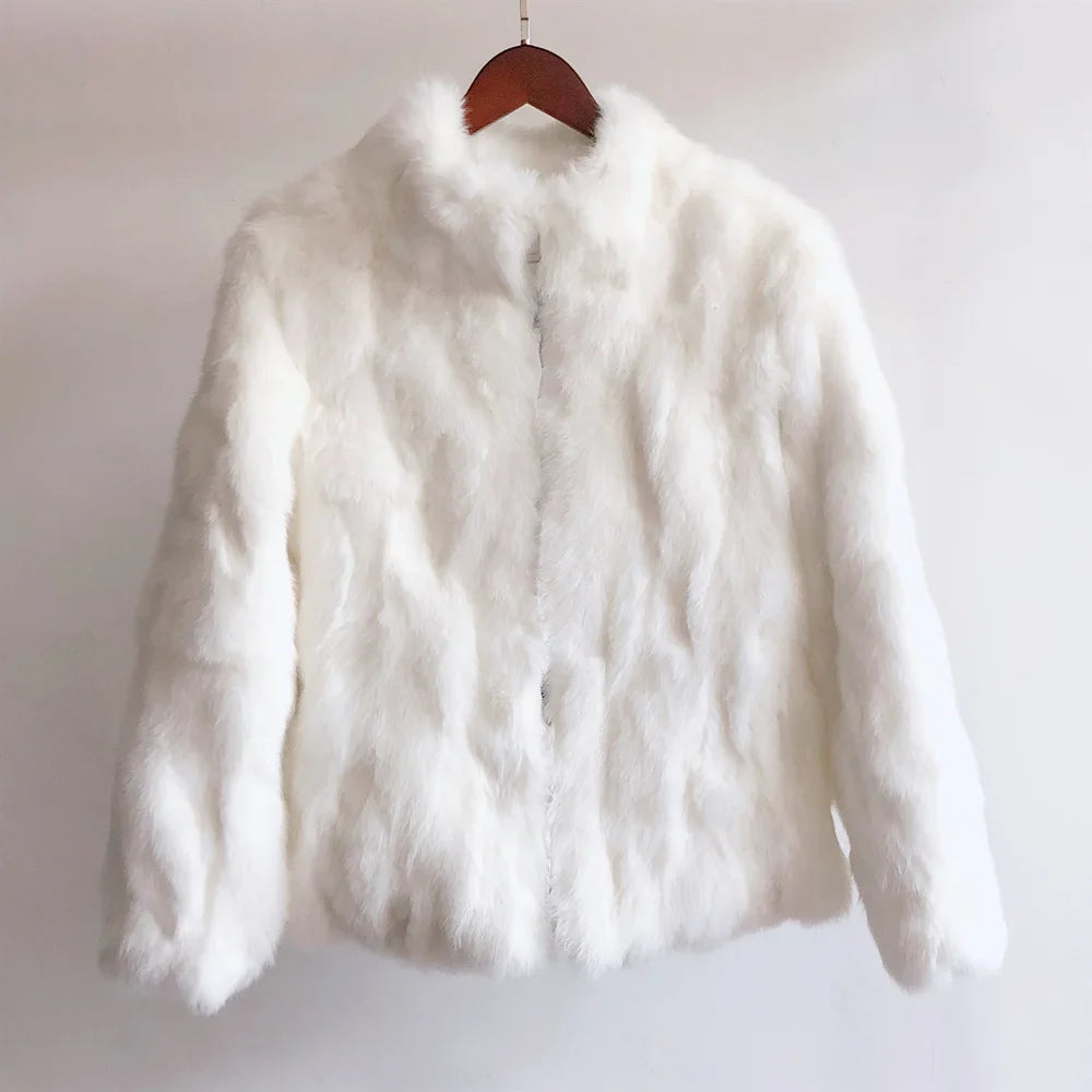 Damen Kurzmantel aus Kunstfell mit Stehkragen luxuriöse Winterjacke