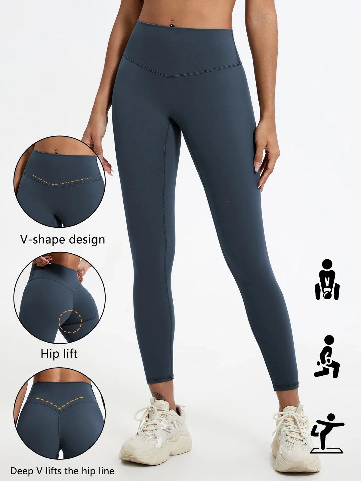 Damen Sport Leggings Hochbund V-Design Bauchkontrolle Yoga Fitness Hose