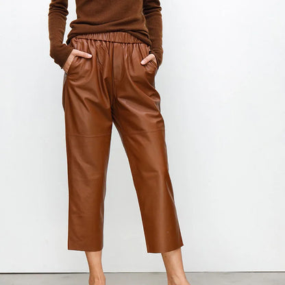 Damen Hose elastischer Bund Knöchellang Schwarz
