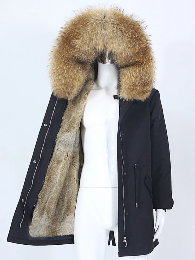 Winterparka mit Kapuze und Futter in Felloptik