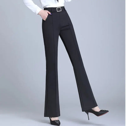Damen Schlaghose mit hoher Taille und Zierschnalle