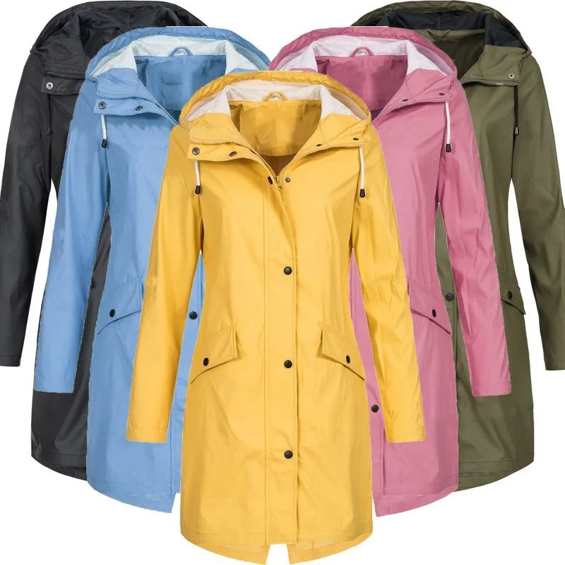 Damen Regenjacke mit Kapuze, olivgrün, Langarm