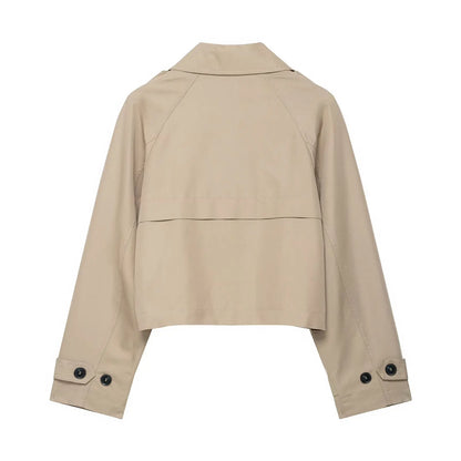 Kurze Damen Übergangsjacke mit Doppelreiher-Knöpfen in Beige/Braun