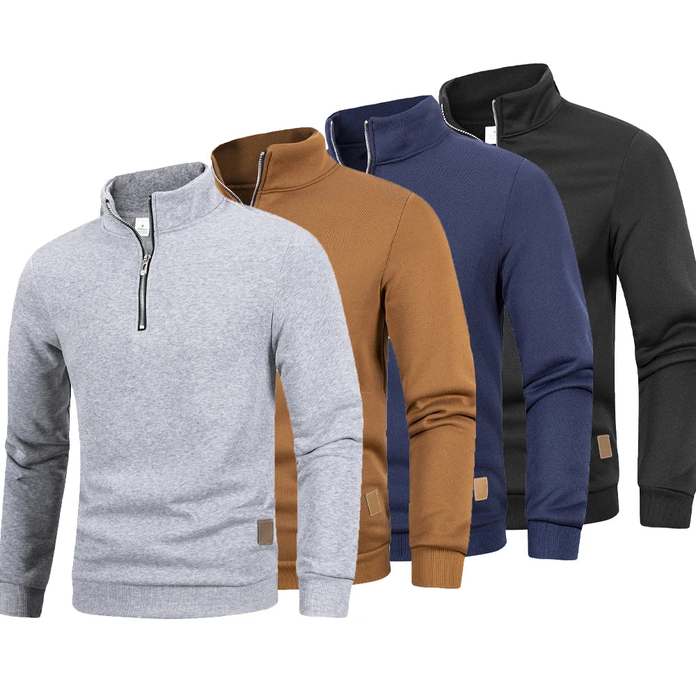 Herren Halbarm-Pullover mit Stehkragen und Reißverschluss