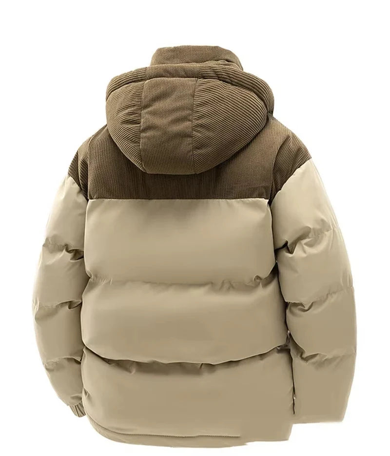 Unisex Winter Steppjacke mit Kapuze, Kontrastmaterial, Gesteppt