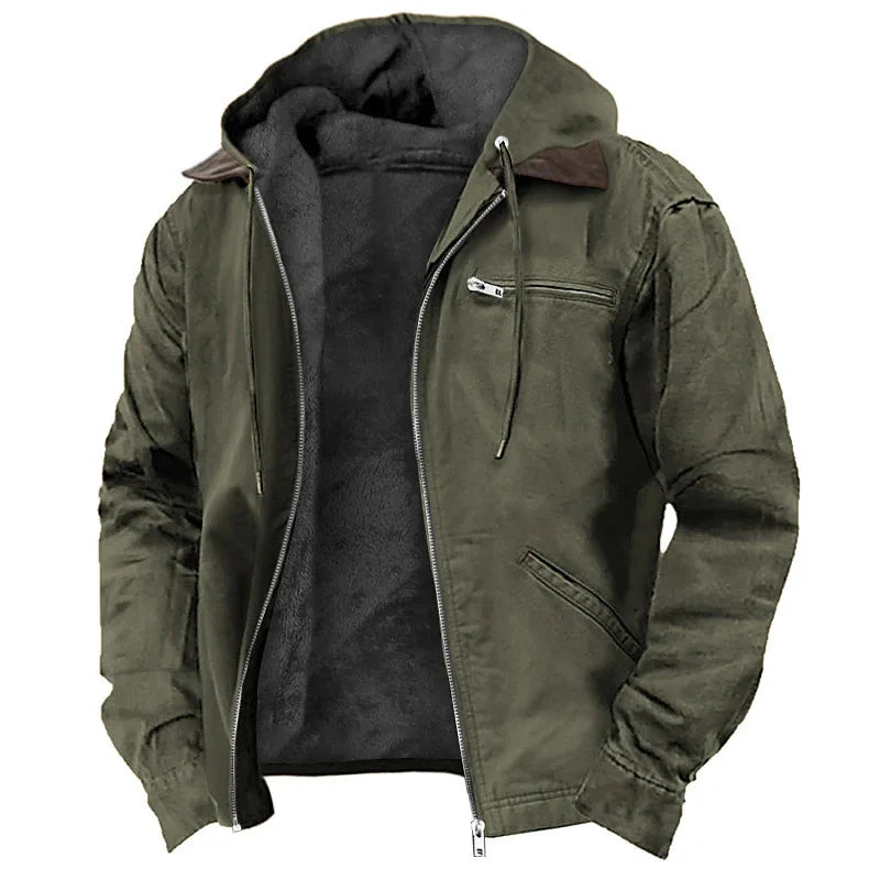 Herren Winterjacke mit Kapuze, Teddyfutter & Reißverschluss