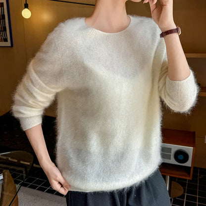 Damen Pullover flauschig weich Rundhalsausschnitt Langarm Strickpullover