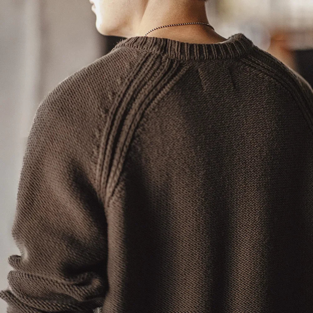 Herren Rundhals Strickpullover Braun Langarm