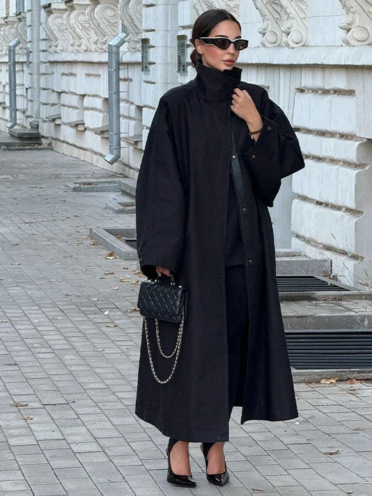 Damen Oversize Trenchcoat Mantel Lang Windbreaker Khaki
