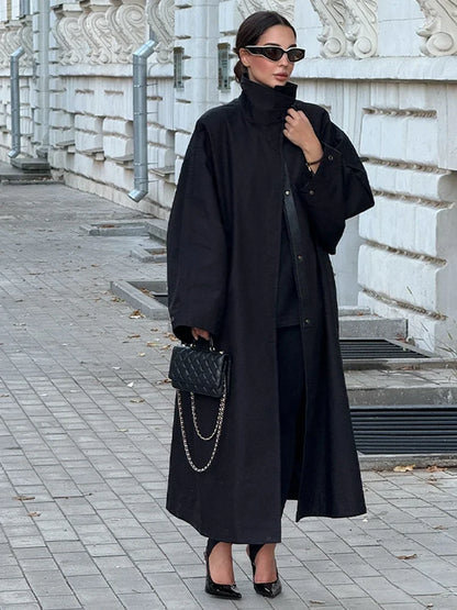 Damen Trenchcoat Lang Übergangsjacke Mantel mit Gürtel