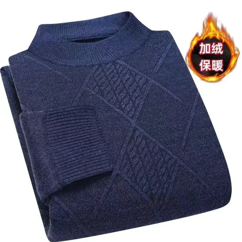 Herren Mock-Neck Pullover Winter Warmer Strickpullover Rautenmuster