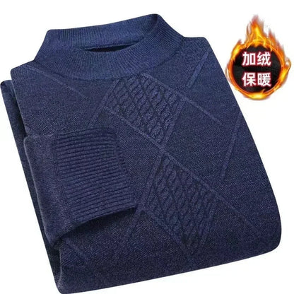 Herren Mock-Neck Pullover Winter Warmer Strickpullover Rautenmuster
