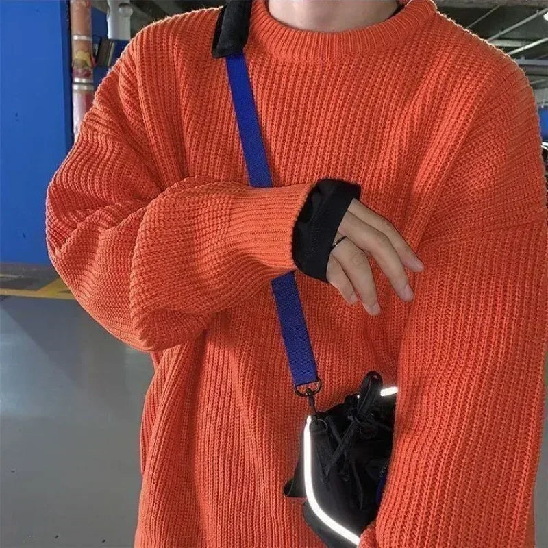 Unisex Strickpullover Oversize Rundhals Gerippt Lange Ärmel