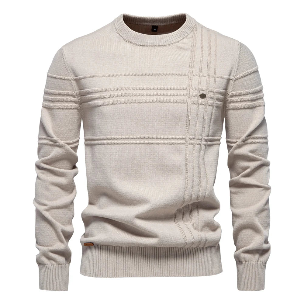 Herren Rundhals Pullover mit Strukturmuster und Knopfdetail