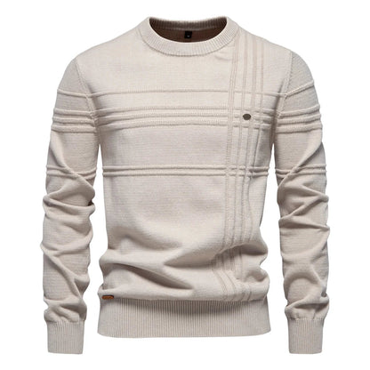Herren Rundhals Pullover mit Strukturmuster und Knopfdetail