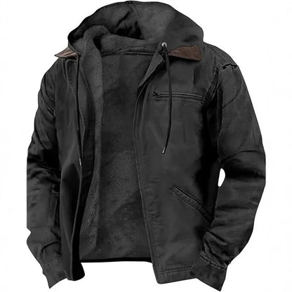 Herren Winterjacke mit Kapuze, Teddyfutter & Reißverschluss