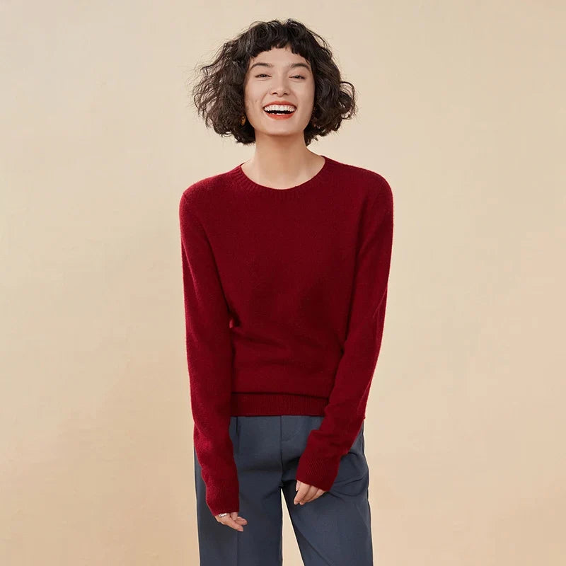 Damen Rundhals Pullover Langarm Basic Strickpullover