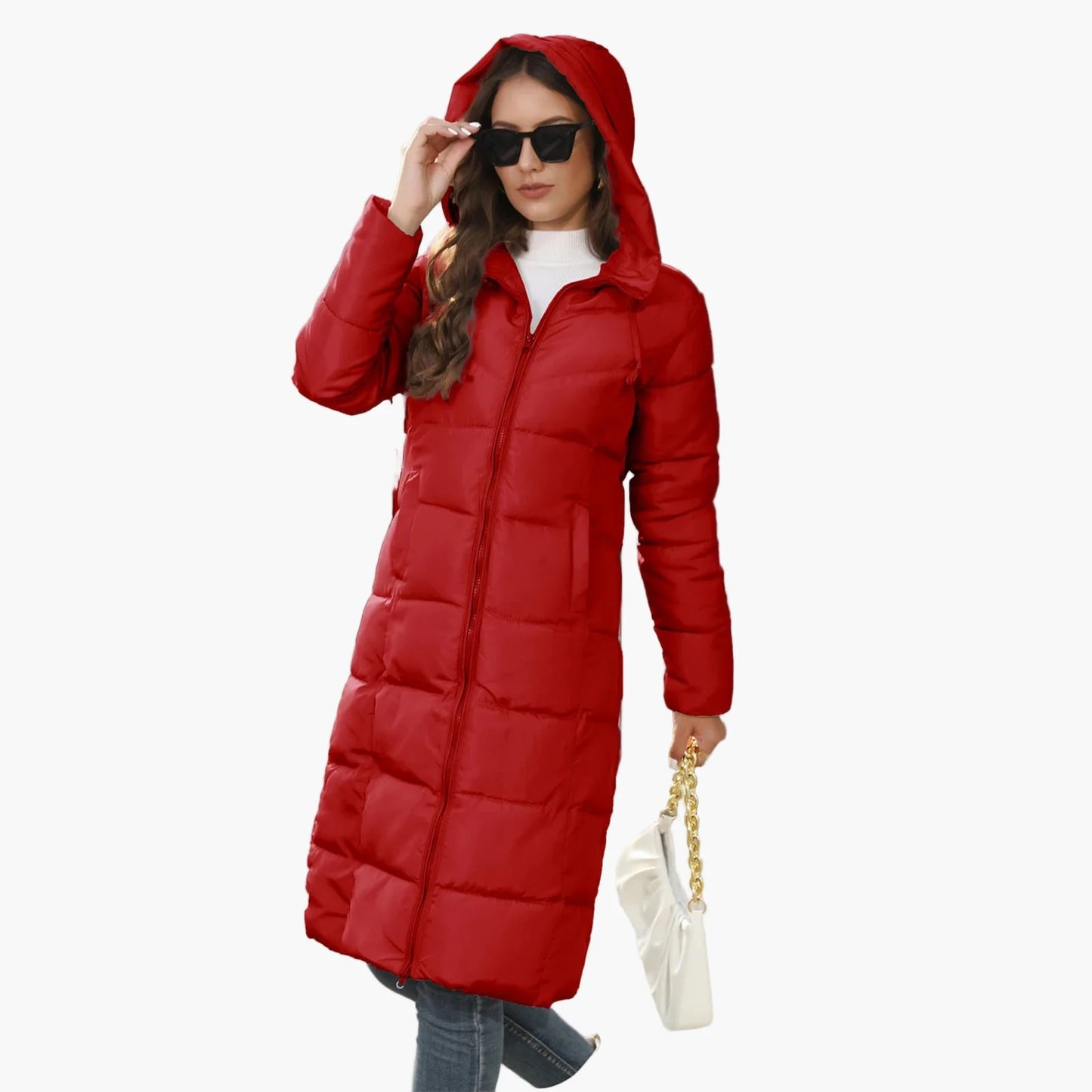 Damen Steppmantel Winter Warm Gefüttert Kapuze Langer Pufferjacke Streetwear