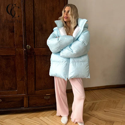 Damen Steppjacke mit Muster & Kapuze, Winter Daunenjacke, Warm und Gepolstert