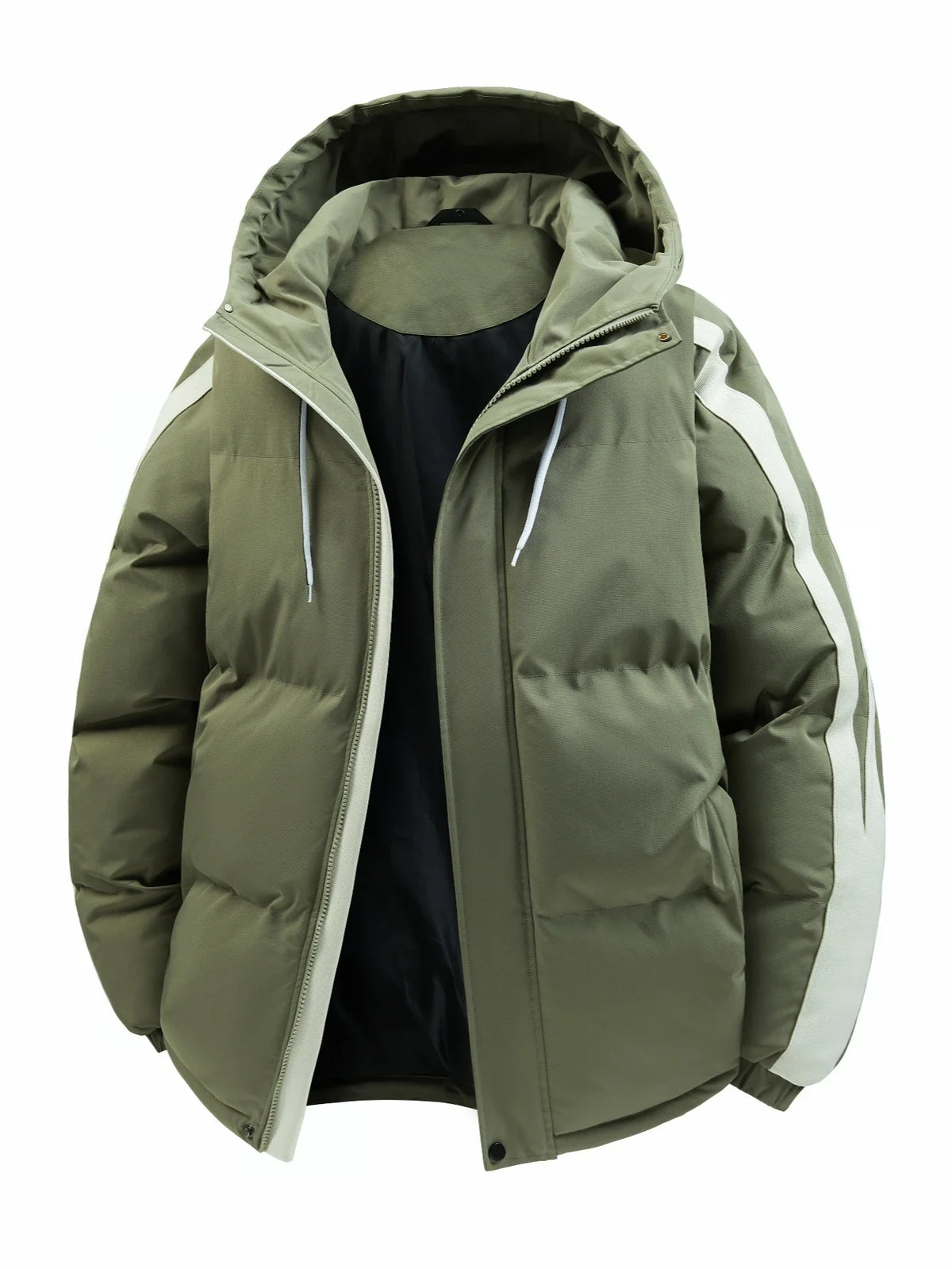 Unisex Winter Steppjacke mit Kapuze und Streifen - Warme Pufferjacke