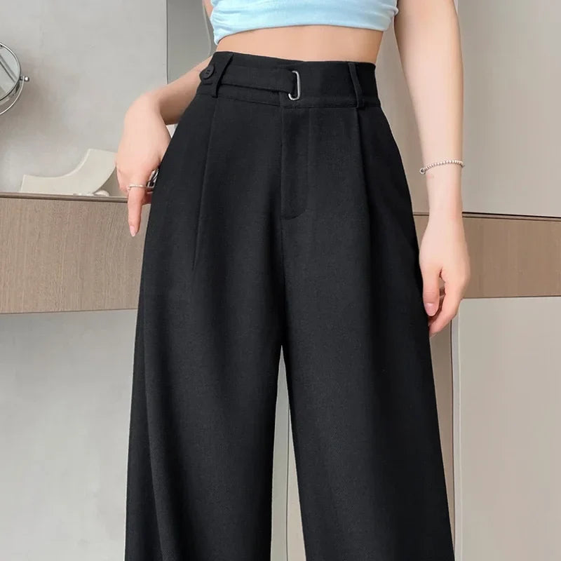 Damen Weite Hose Hoher Bund Elegant mit Falten Beige