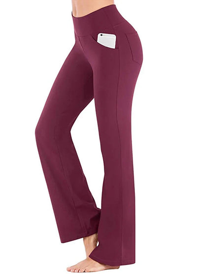 Damen Bootcut Hose mit hohem Bund und Taschen für Sport & Freizeit