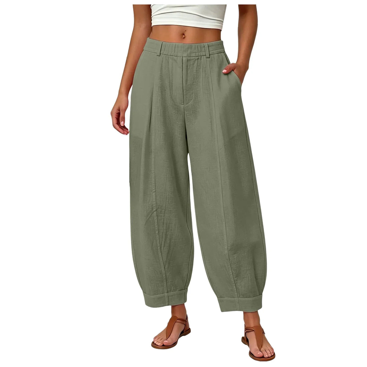 Damen Pumphose Weites Bein High-Waist Freizeithose mit Taschen