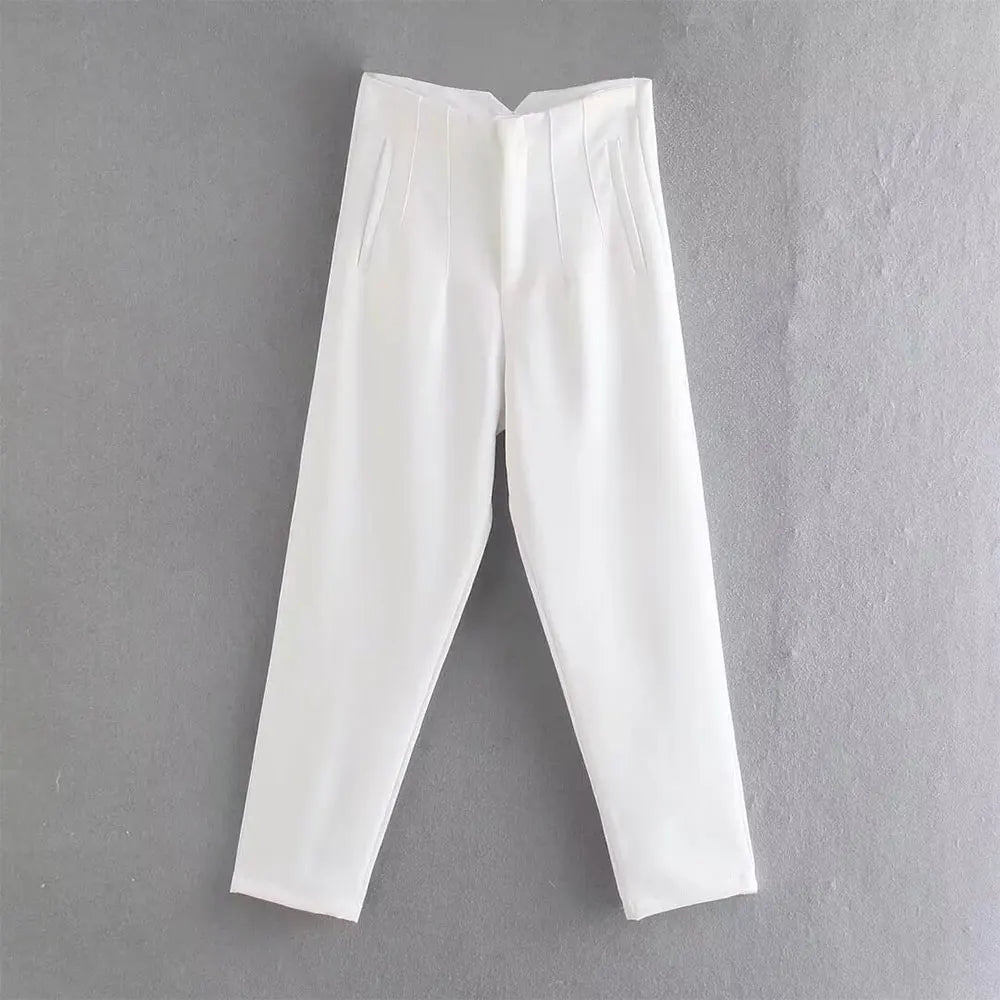 Damen Chinohose High Waist Gerade Beine Elegante Stoffhose Freizeithose