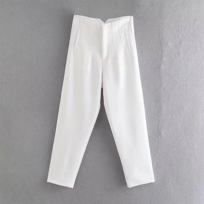 Damen Chinohose High Waist Gerade Beine Elegante Stoffhose Freizeithose