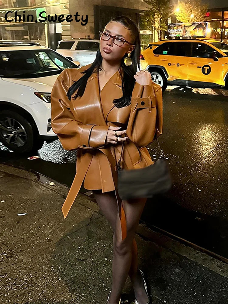 Damen Kurzjacke mit Bindegürtel und Reverskragen